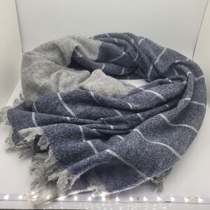 FRAAS 100% Cashmere Cozy Blue and Gray Fringe Stripes Scarf